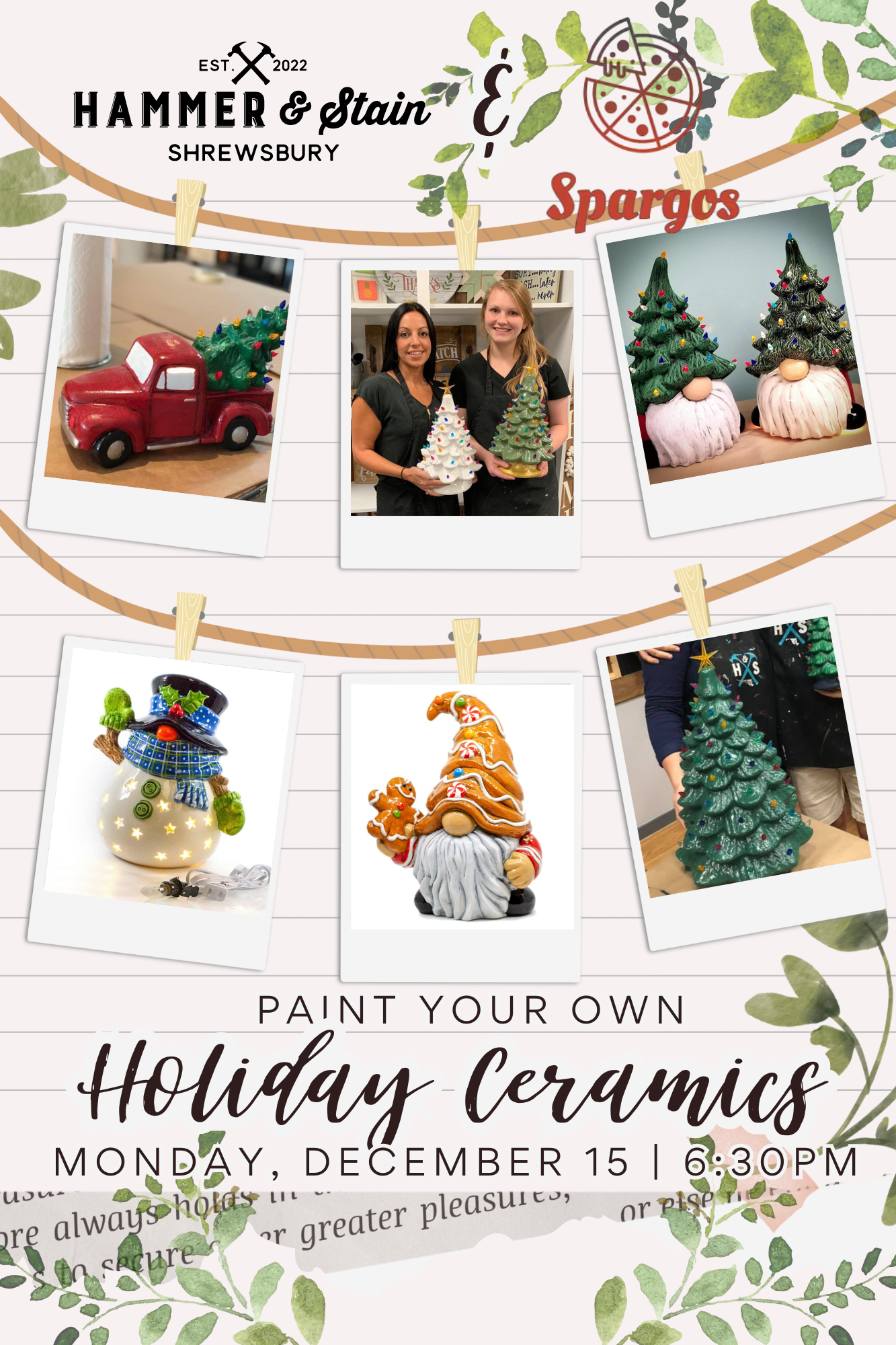 12/15/25 - Holiday Ceramics at Spargos (Manchester, MD) - 6:30PM