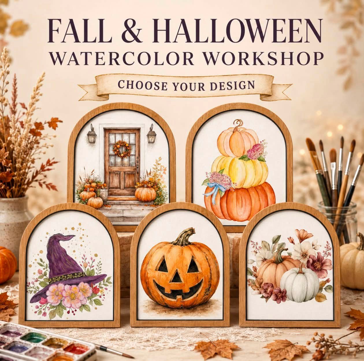 10/13/26 - Bloom & Brush | Halloween & Fall Intro to Watercolors - 6PM